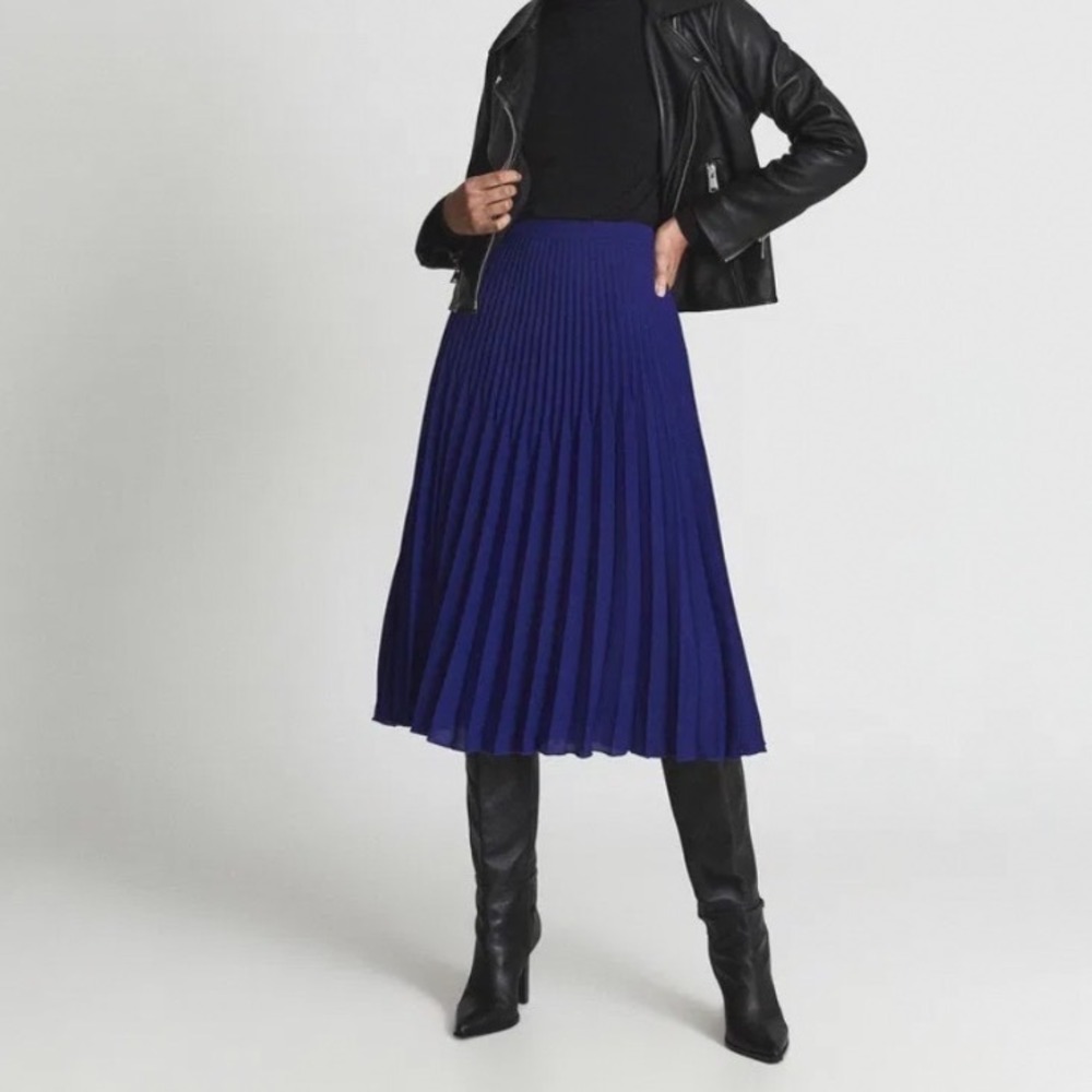 REISS Isadora Knife Pleat Skirt Cobolt Blue Size 4